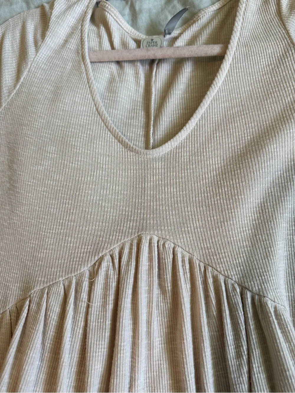 Women's Cream Pink Ribbed Babydoll Short-Sleeve Top - Picture 2 of 5
